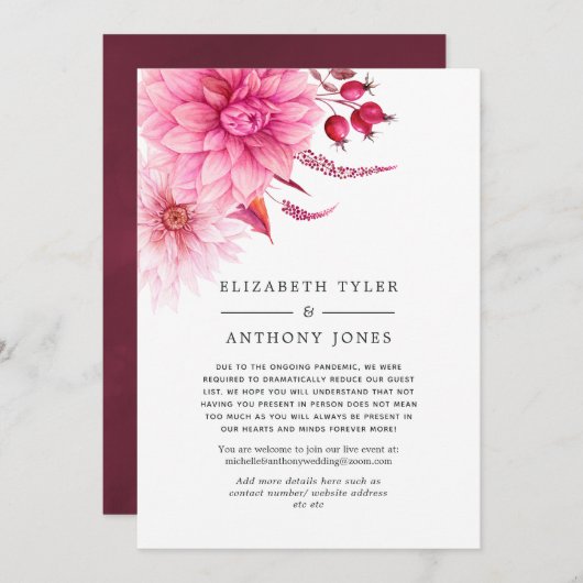 Burgundy en Blush Autumn Herfst Reduced Guest List Aankondiging (Voorkant / Achterkant)