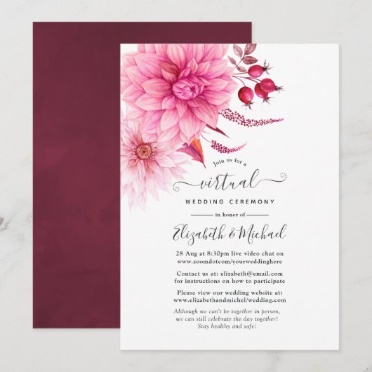 Burgundy en Blush Autumn Herfst Virtual Wedding Kaart (Voorkant / Achterkant)