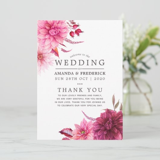 Burgundy en Blush Autumn Wedding Programmakaart (Staand voorkant)