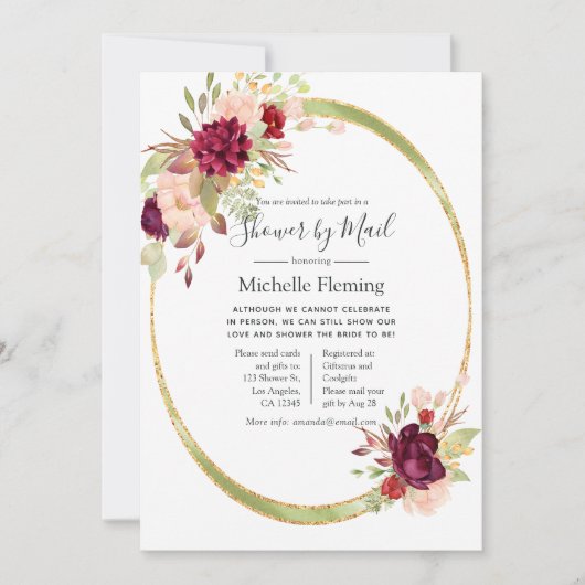 Burgundy en Blush Baby of Vrijgezellenfeest van Ma Kaart (Voorkant)