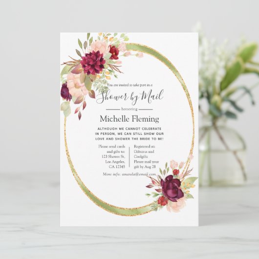 Burgundy en Blush Baby of Vrijgezellenfeest van Ma Kaart (Staand voorkant)