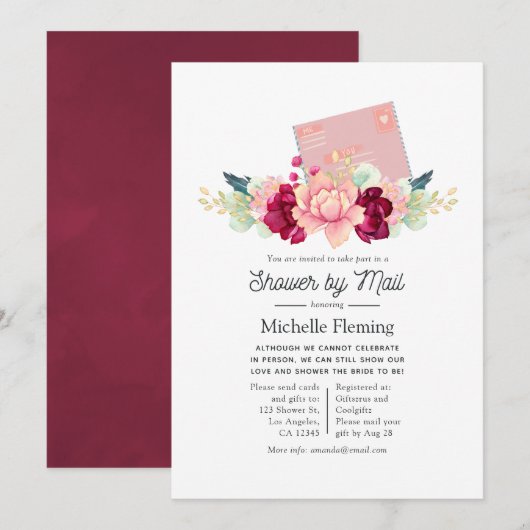 Burgundy en Blush Baby of Vrijgezellenfeest van Ma Kaart (Voorkant / Achterkant)