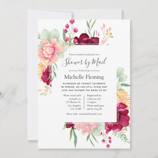 Burgundy en Blush Baby of Vrijgezellenfeest van Ma Kaart (Voorkant)