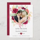 Burgundy en Blush Bloemige Eucalyptus Bruiloft Save The Date (Voorkant / Achterkant)