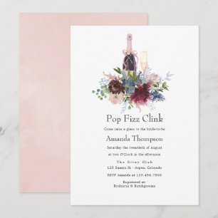 Burgundy en Blush Bloemrijke Bruids Pop Fizz Clink Kaart
