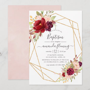 Burgundy en Blush Boho Geometric Baptism Kaart