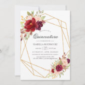 Burgundy en Blush Boho Geometric Quinceañera Kaart (Voorkant)