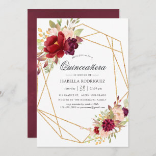 Burgundy en Blush Boho Geometric Quinceañera Kaart