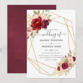 Burgundy en Blush Boho Geometric Wedding Kaart (Voorkant / Achterkant)