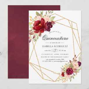 Burgundy en Blush Boho Geometrische Quinceañera Kaart