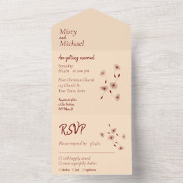 Burgundy en Blush Dandelion Seeds Minimale bruilof All In One Uitnodiging