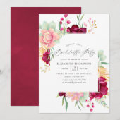 Burgundy en Blush Floral Bachelorette Party Kaart (Voorkant / Achterkant)