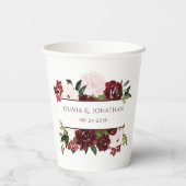 Burgundy en Blush Floral Boho Wedding Papieren Bekers (Achterkant)