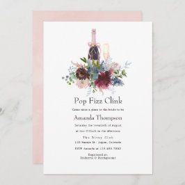 Burgundy en Blush Floral Bridal Pop Fizz Clink Kaart