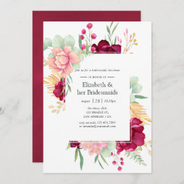 Burgundy en Blush Floral Bridesmaids Luncheon Kaart