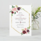 Burgundy en blush floral bruiloft-uitnodiging kaart (Staand voorkant)