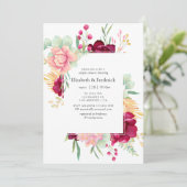 Burgundy en Blush Floral Couples Shower Kaart (Staand voorkant)
