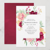 Burgundy en Blush Floral Couples Shower Kaart (Voorkant / Achterkant)