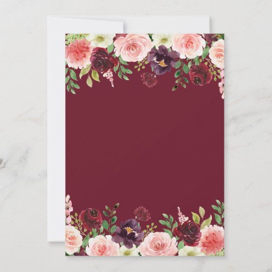 burgundy en blush floral crest trouwuitnodiging kaart (Achterkant)