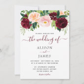 Burgundy en Blush Floral Elegant Wedding Kaart (Voorkant)