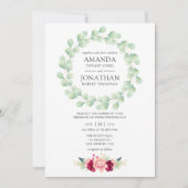 Burgundy en Blush Floral Eucalyptus Wedding Kaart (Voorkant)