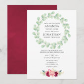 Burgundy en Blush Floral Eucalyptus Wedding Kaart (Voorkant / Achterkant)