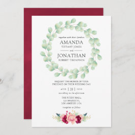 Burgundy en Blush Floral Eucalyptus Wedding Kaart