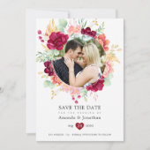 Burgundy en Blush Floral Eucalyptus Wedding Save The Date (Voorkant)