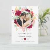 Burgundy en Blush Floral Eucalyptus Wedding Save The Date (Staand voorkant)