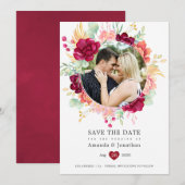 Burgundy en Blush Floral Eucalyptus Wedding Save The Date (Voorkant / Achterkant)