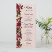 Burgundy en Blush Floral Menu (Staand voorkant)