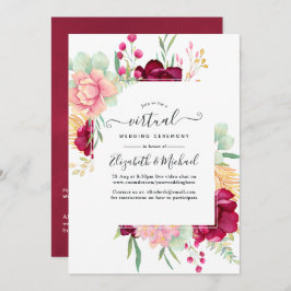 Burgundy en Blush Floral Online Virtual Wedding Kaart