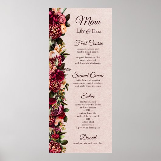 Burgundy en Blush Floral Poster (Voorkant)