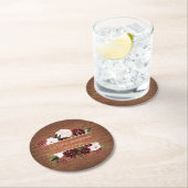 Burgundy en Blush Floral Rustic Wedding Ronde Kartonnen Onderzetter (Insitu)