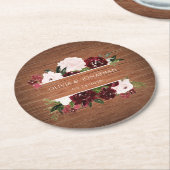 Burgundy en Blush Floral Rustic Wedding Ronde Kartonnen Onderzetter (Gebogen)