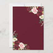 burgundy en blush floral script bruiloft kaart (Achterkant)
