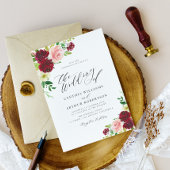 burgundy en blush floral script bruiloft kaart