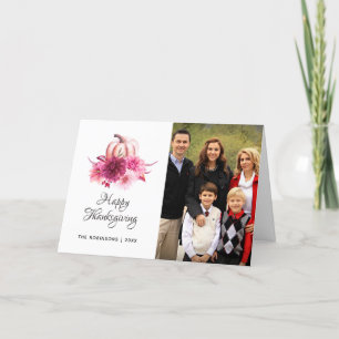 Burgundy en Blush Floral Thanksgiving Foto Feestdagen Kaart