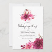 Burgundy en Blush Floral Thanksgiving Party Kaart (Voorkant)