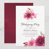 Burgundy en Blush Floral Thanksgiving Party Kaart (Voorkant / Achterkant)