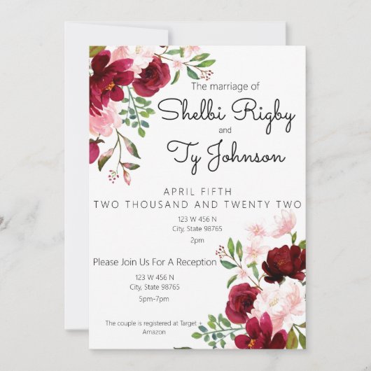 Burgundy en Blush Floral Wedding Invitation Save The Date (Voorkant)