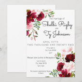 Burgundy en Blush Floral Wedding Invitation Save The Date (Voorkant / Achterkant)