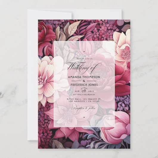 Burgundy en Blush Floral Wedding Kaart (Voorkant)
