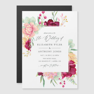 Burgundy en Blush Floral Wedding Magnetische Uitnodiging
