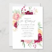 Burgundy en Blush Floral Wedding Magnetische Uitnodiging (Voorkant)