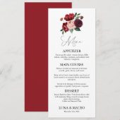 Burgundy en Blush Floral Wedding Menu (Voorkant / Achterkant)