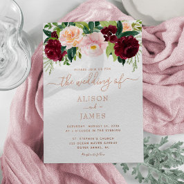 Burgundy en Blush Floral Wedding Roos Gold Folie Uitnodiging