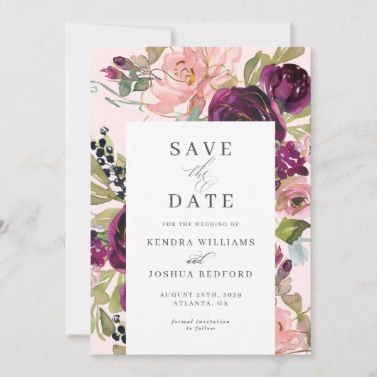 Burgundy en Blush Floral Wedding Save the Date (Voorkant)