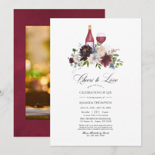 Burgundy en Blush Floral Wine Celebration of Life Kaart