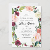 Burgundy en Blush Floral Wreath Herfst Bar Mitzvah Kaart (Voorkant)